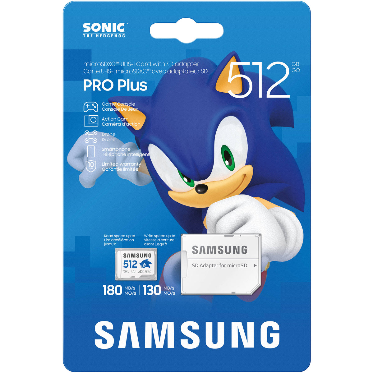 Tarjeta Samsung 512GB PRO Plus Sonic the Hedgehog UHS-I microSDXC con SD Adapter - detalle
