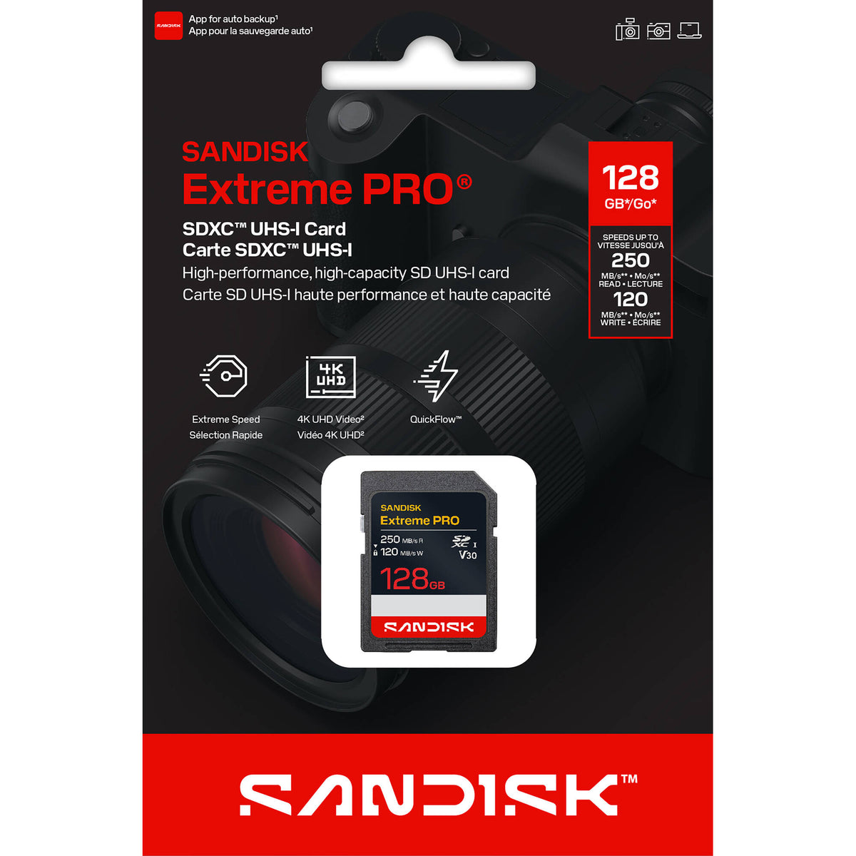 Tarjeta SanDisk 128GB Extreme PRO UHS-I SDXC (5-Pack) (250 MB/s) - vista lateral