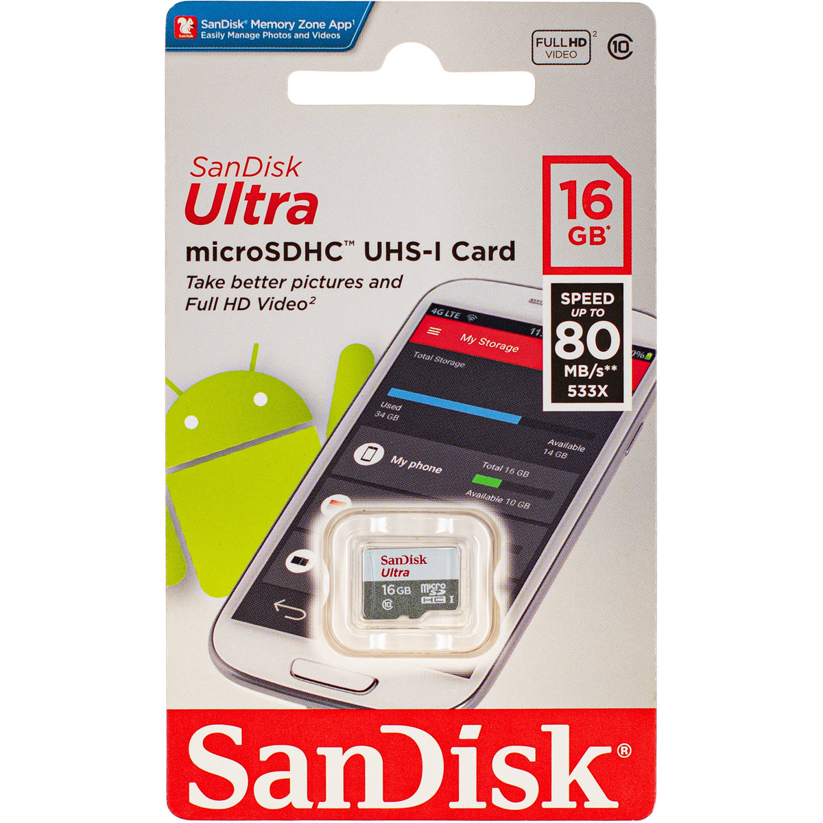 Tarjeta SanDisk 16GB Ultra UHS-I microSDHC - vista frontal