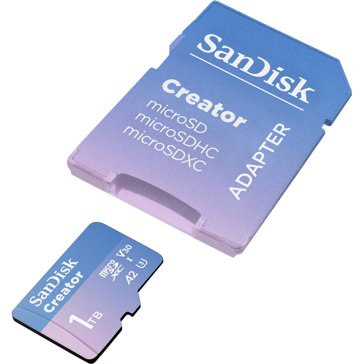 Tarjeta SanDisk 1TB Creator Serie UHS-I microSDXC con SD Adapter - vista frontal