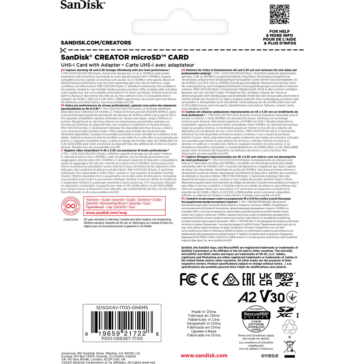 Tarjeta SanDisk 1TB Creator Serie UHS-I microSDXC con SD Adapter - puertos y conexiones
