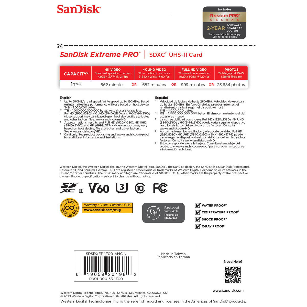 Tarjeta SanDisk 1TB Extreme PRO UHS-II SDXC - puertos y conexiones
