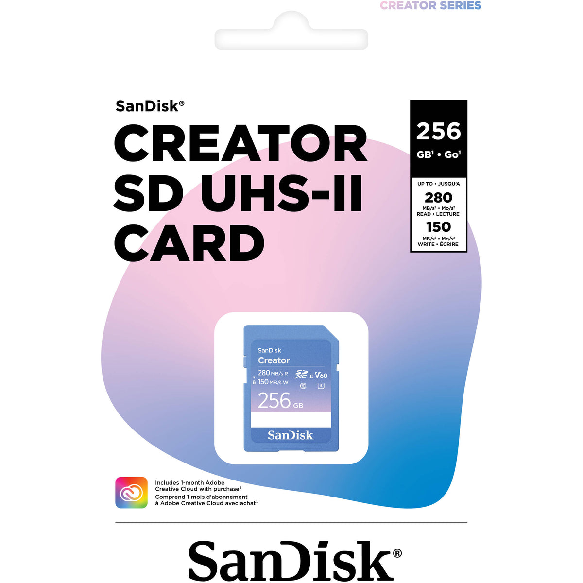 Tarjeta SanDisk 256GB Creator Serie UHS-II SDXC - vista trasera