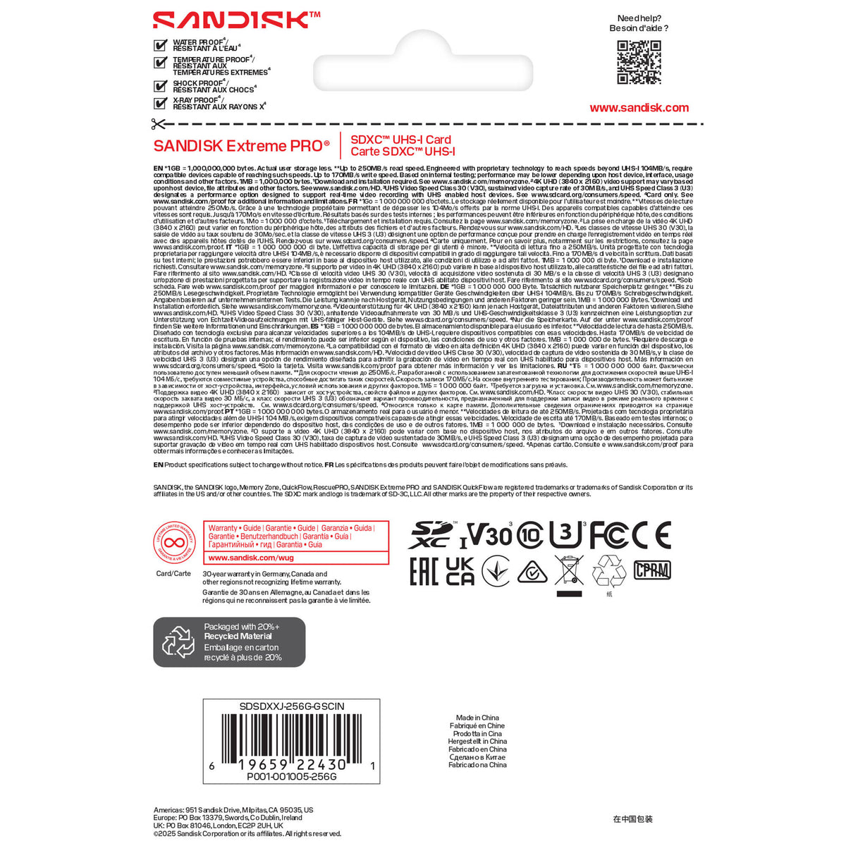 Tarjeta SanDisk 256GB Extreme PRO UHS-I SDXC - puertos y conexiones