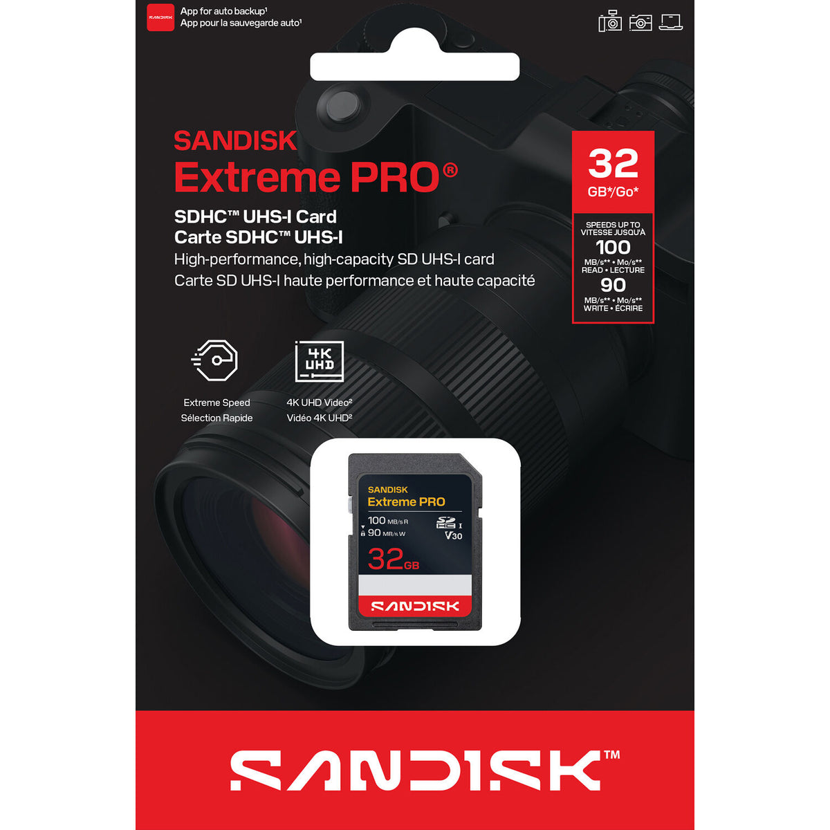 Tarjeta SanDisk 32GB Extreme PRO UHS-I SDHC - vista lateral