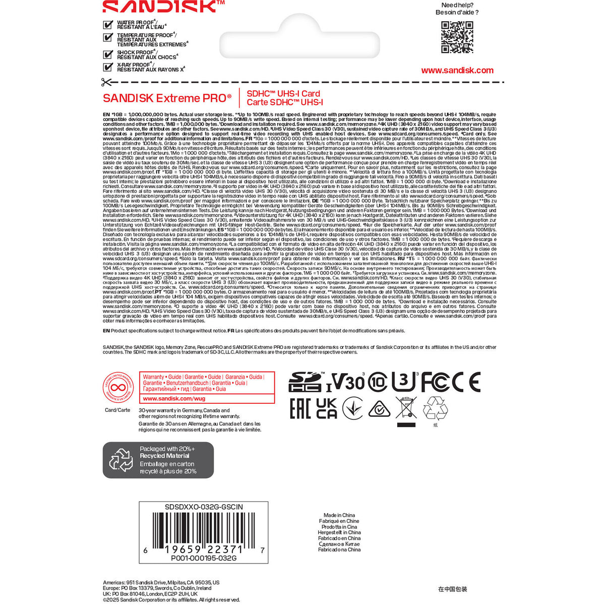 Tarjeta SanDisk 32GB Extreme PRO UHS-I SDHC - puertos y conexiones