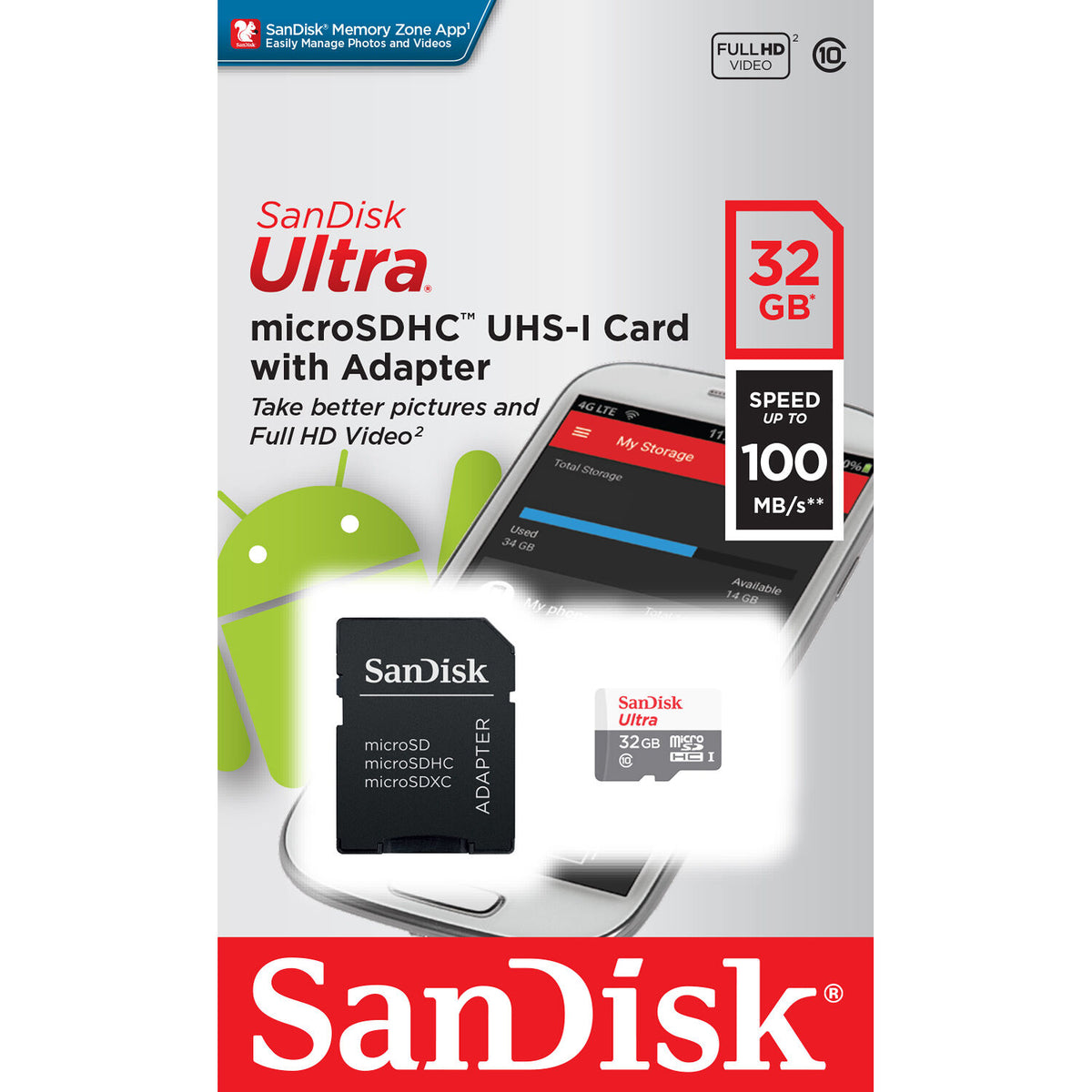 Tarjeta SanDisk 32GB Ultra UHS-I microSDHC con SD Adapter - puertos y conexiones