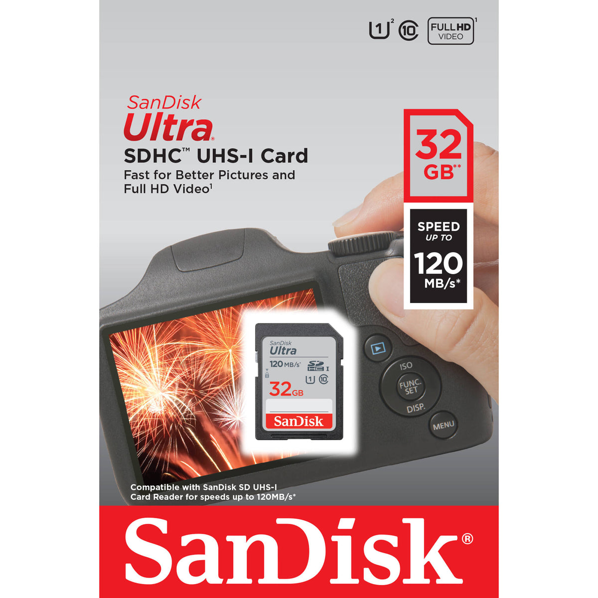 Tarjeta SanDisk 32GB Ultra UHS-I SDHC (120 MB/s) - vista lateral