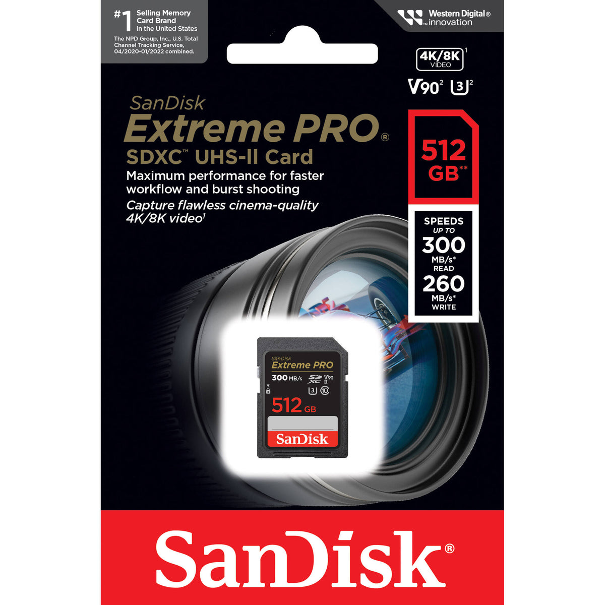 Tarjeta SanDisk 512GB Extreme PRO UHS-II SDXC (300 MB/s) - vista lateral