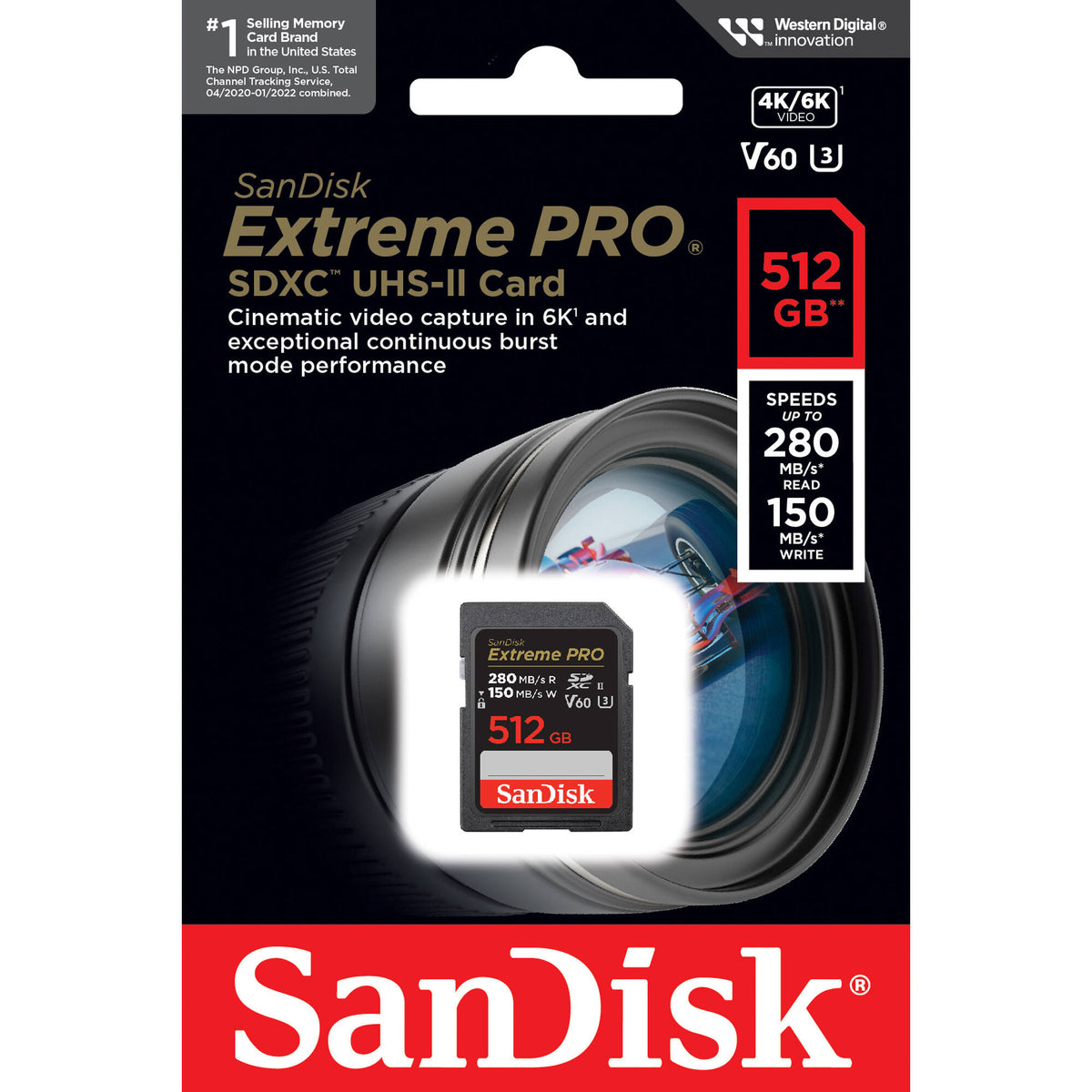 Tarjeta SanDisk 512GB Extreme PRO UHS-II SDXC (5-Pack) - vista lateral