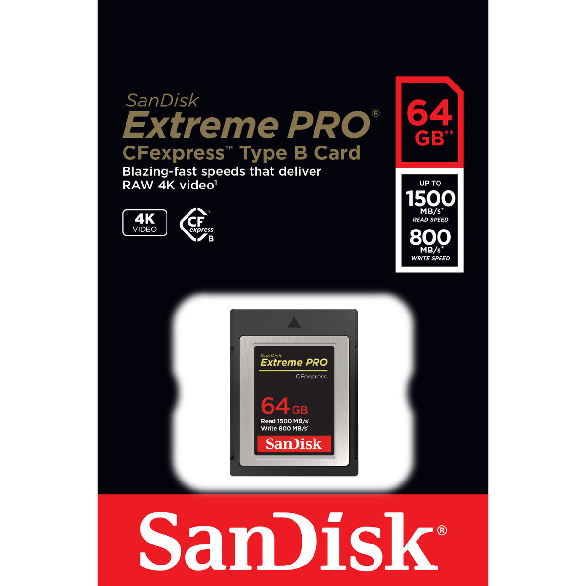 Tarjeta SanDisk 64GB Extreme PRO CFexpress Type B - vista lateral