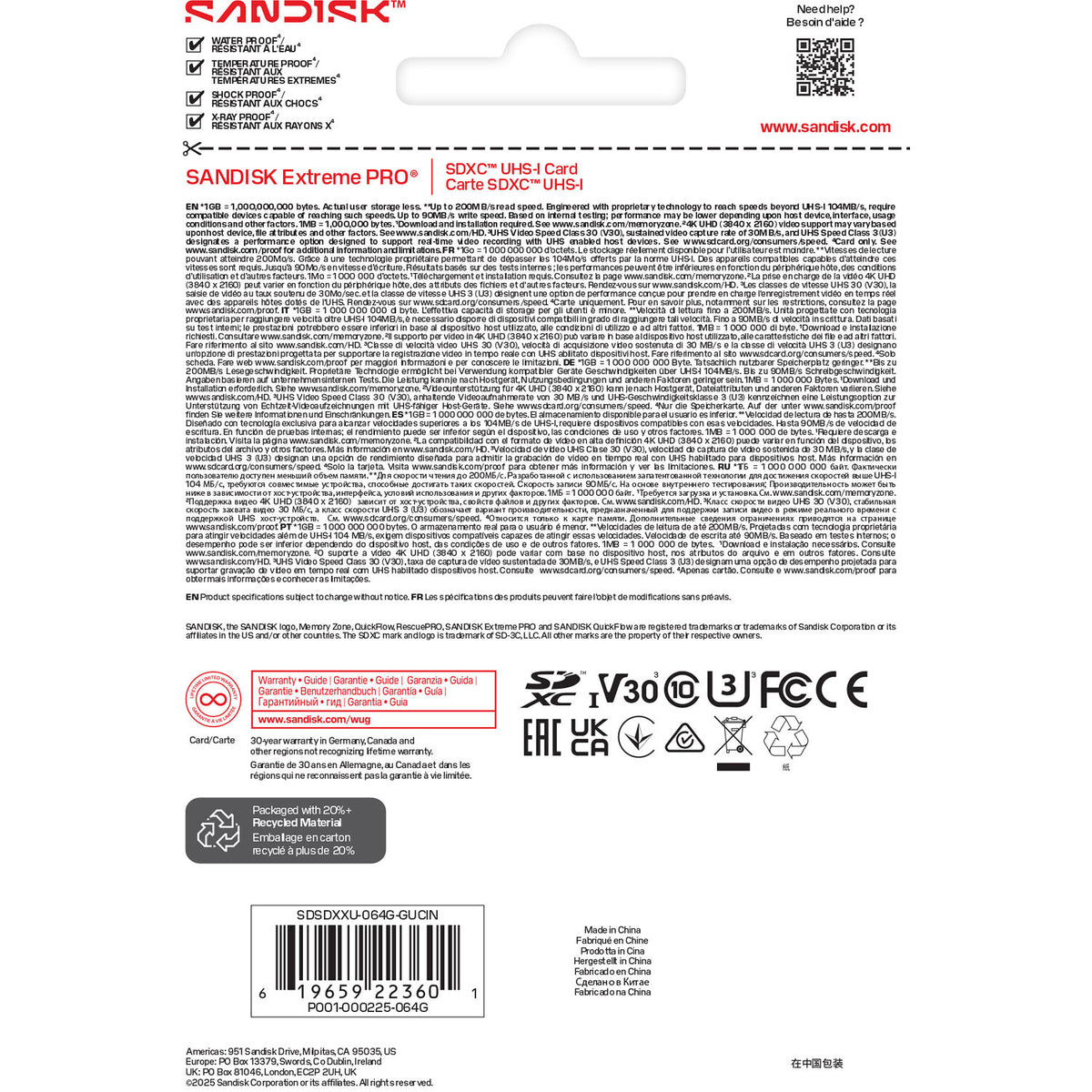Tarjeta SanDisk 64GB Extreme PRO UHS-I SDXC - puertos y conexiones
