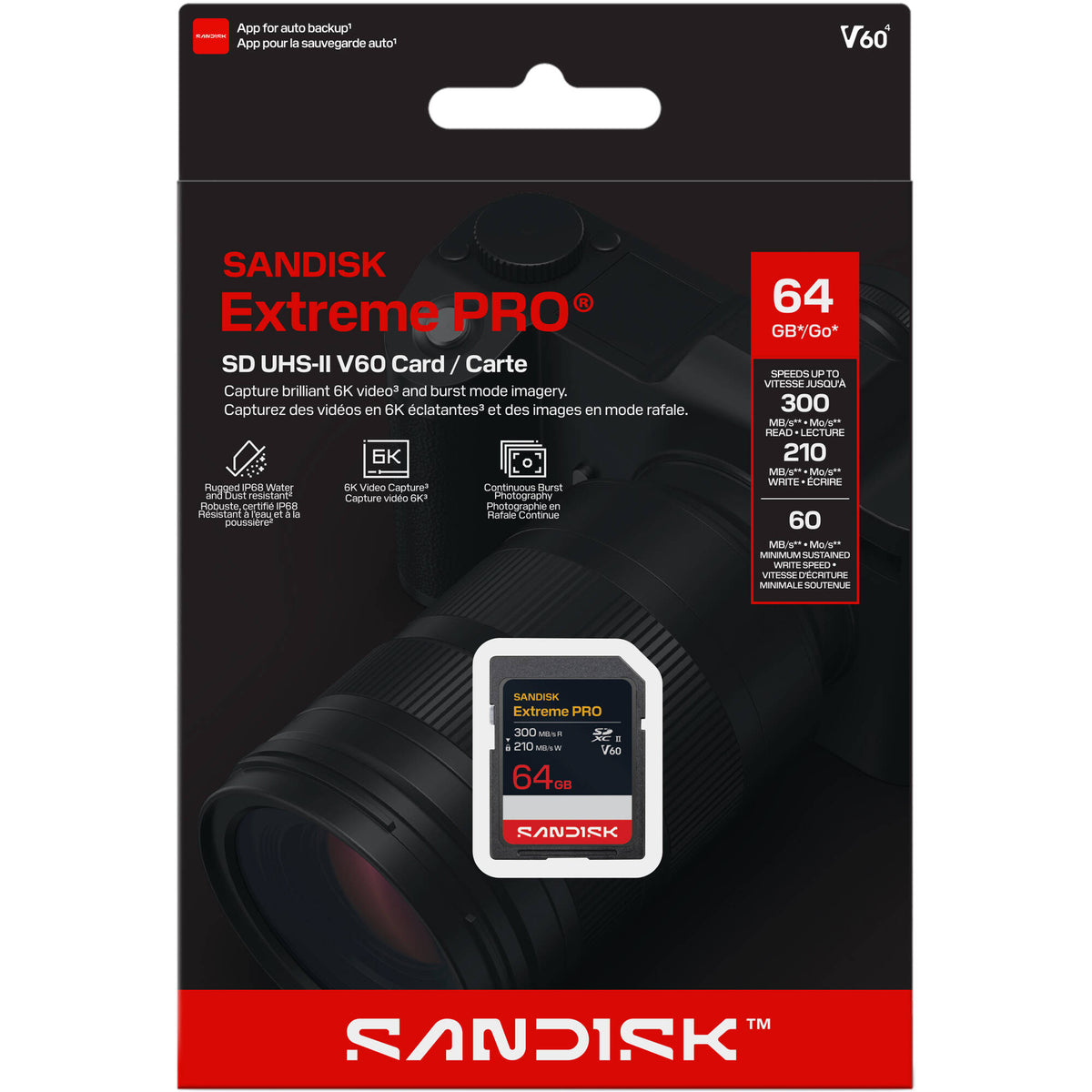 Tarjeta SanDisk 64GB Extreme PRO UHS-II SDXC - vista trasera