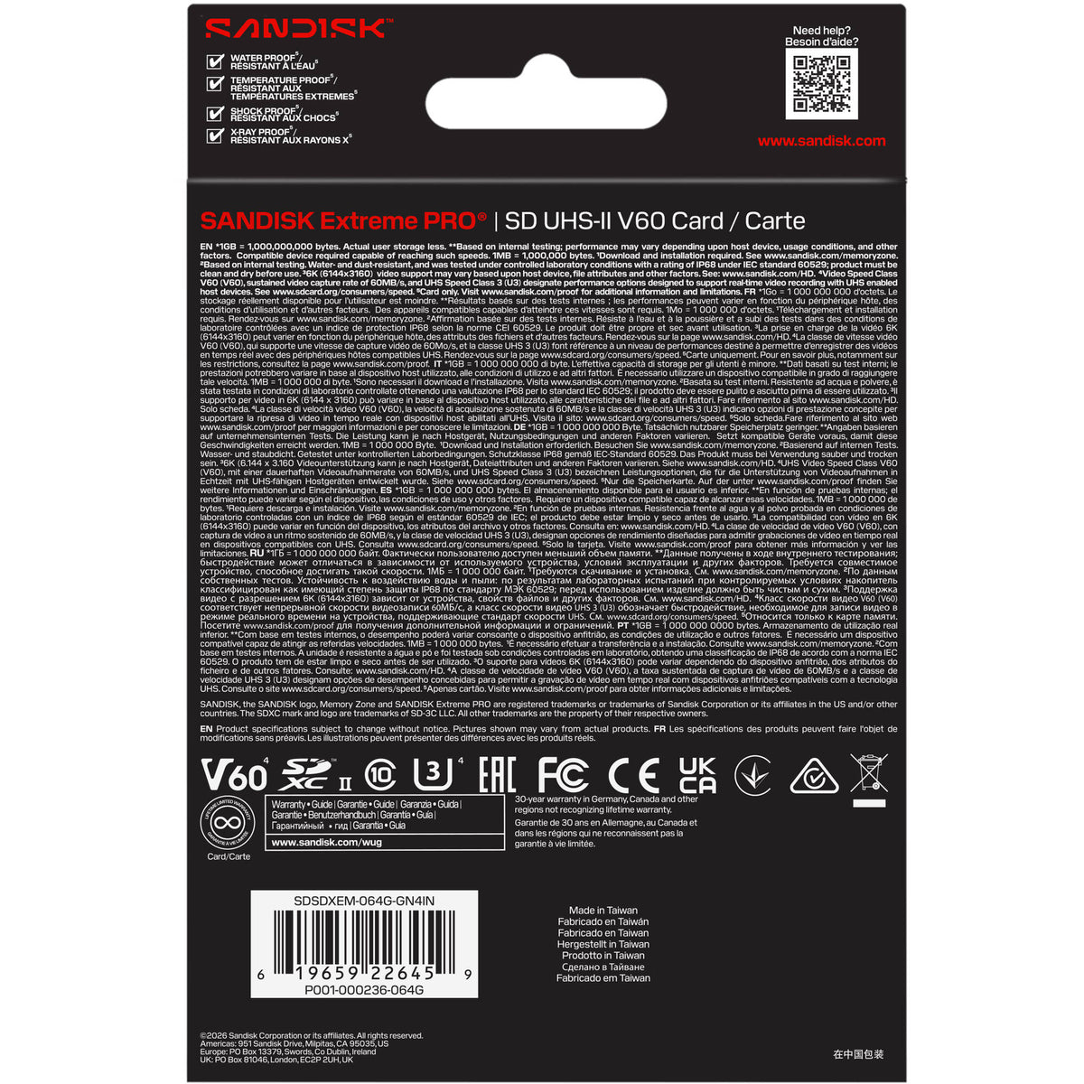Tarjeta SanDisk 64GB Extreme PRO UHS-II SDXC - vista lateral