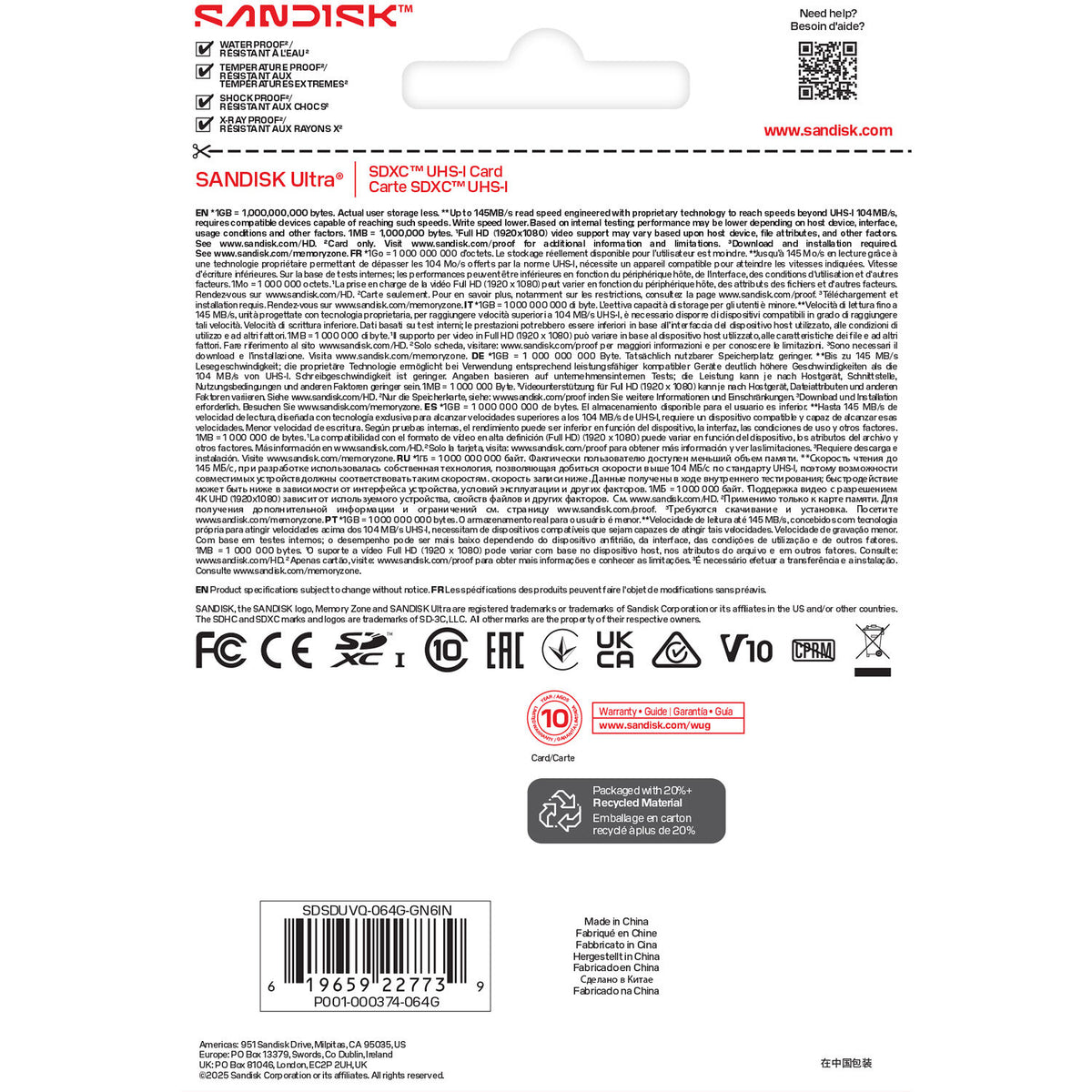Tarjeta SanDisk 64GB Ultra UHS-I SDXC - puertos y conexiones