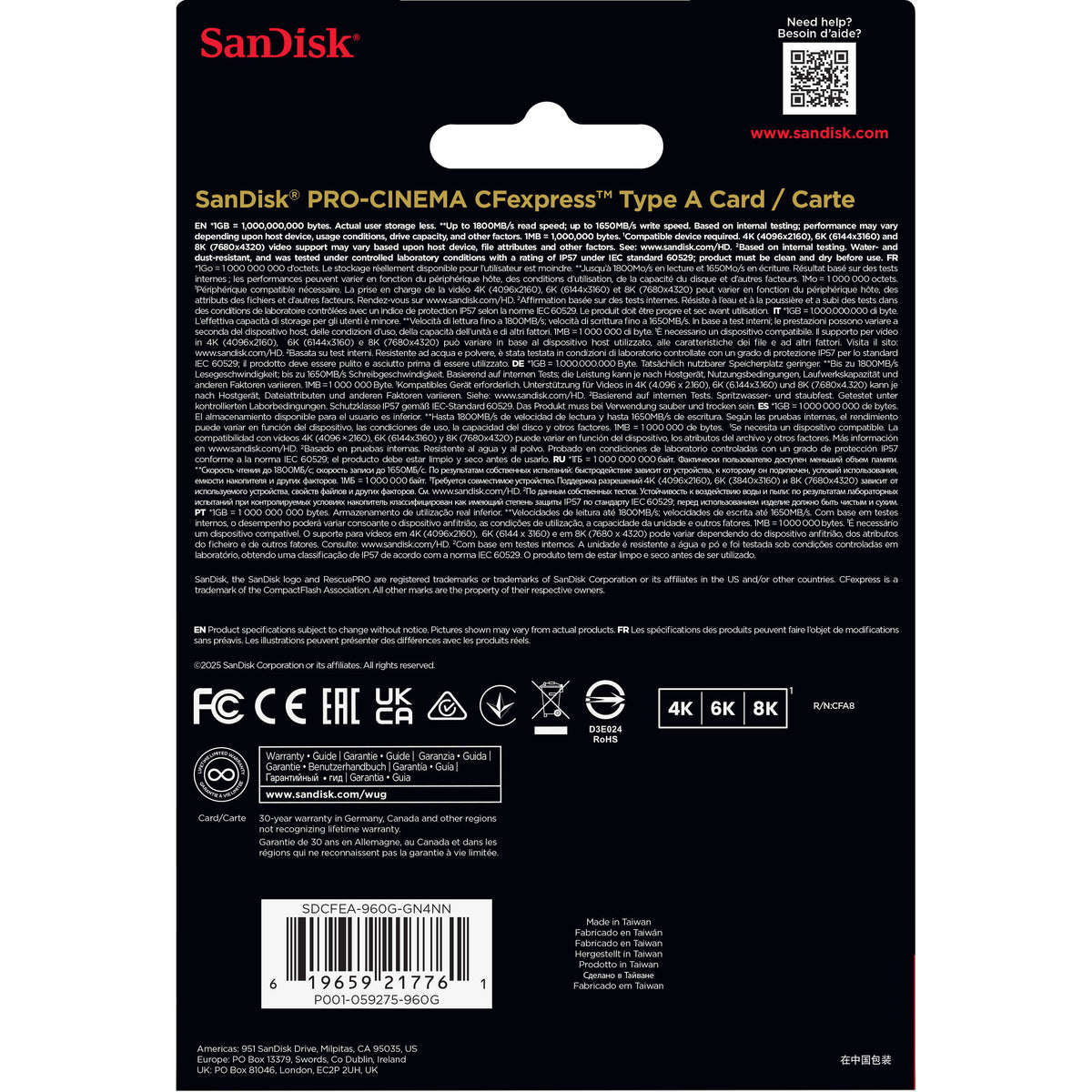 Tarjeta SanDisk 960GB PRO-CINEMA CFexpress Type A - puertos y conexiones