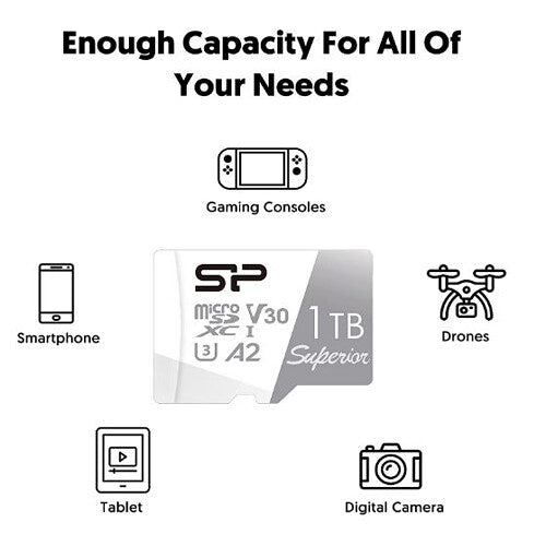 Tarjeta Silicon Power 1TB Superior UHS-I microSDXC con SD Adapter - en uso
