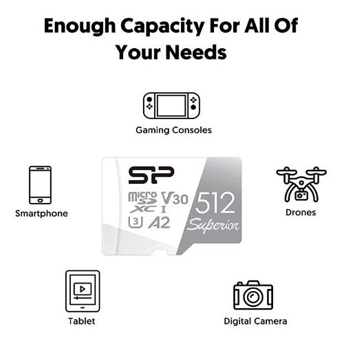 Tarjeta Silicon Power 512GB Superior UHS-I microSDXC con SD Adapter - en uso