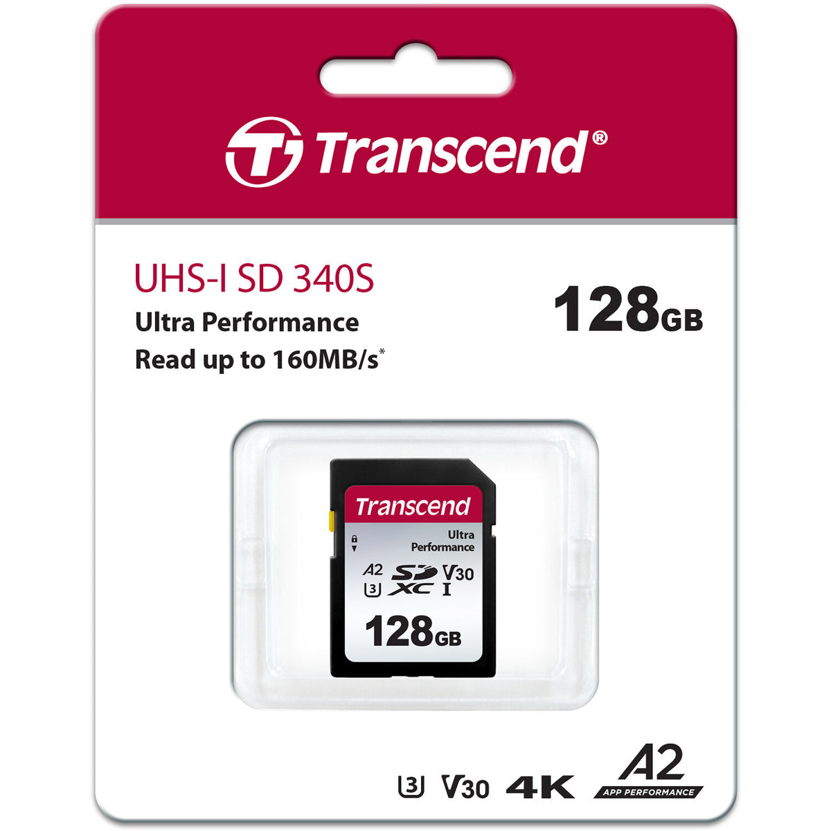 Tarjeta Transcend 128GB 340S UHS-I A2 SDXC - vista frontal
