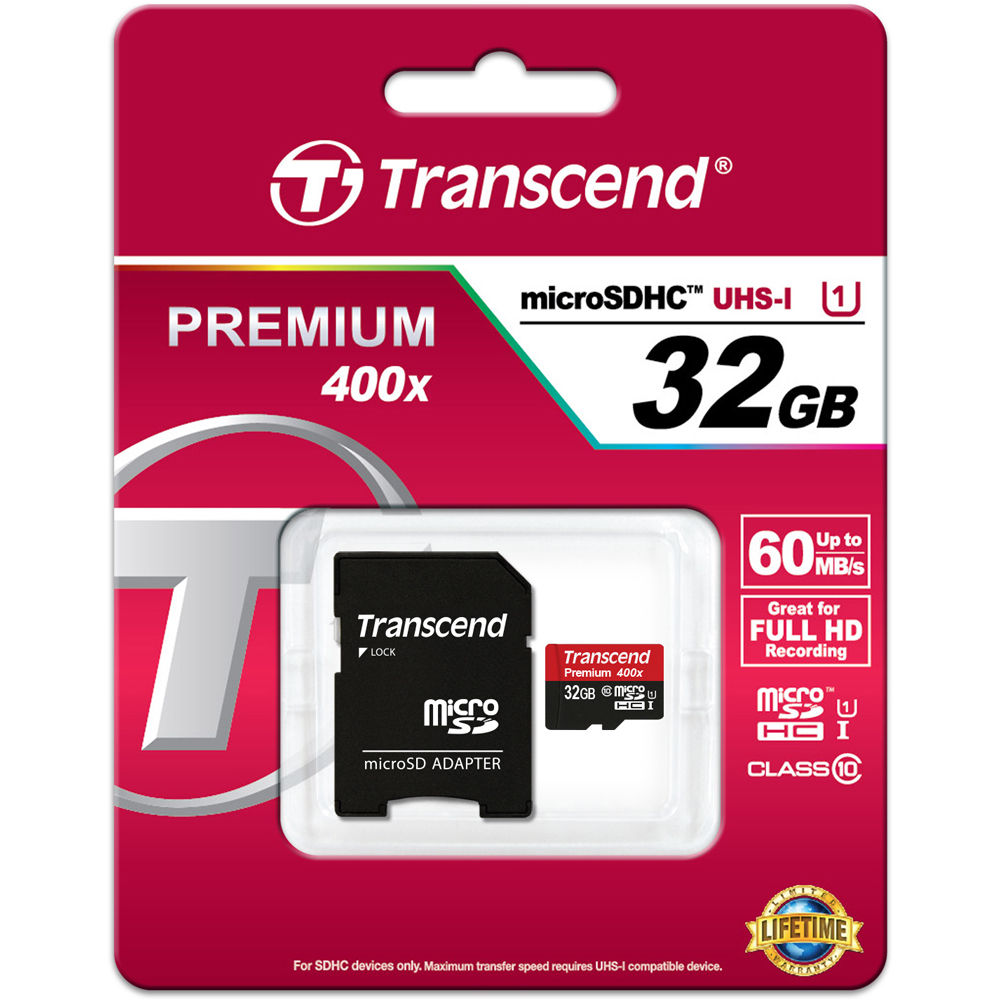 Tarjeta Transcend 32GB Premium microSDHC UHS-I con SD Adapter - vista lateral