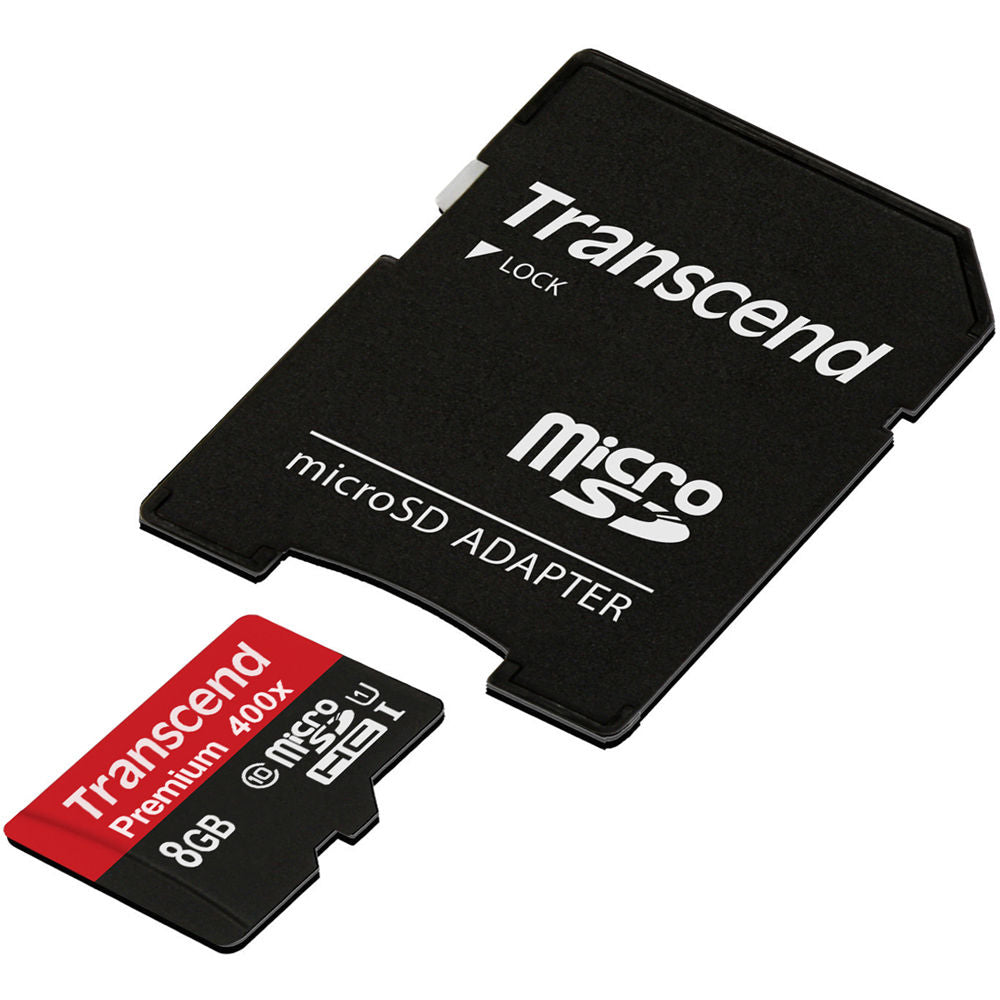 Tarjeta Transcend 8GB Premium microSDHC UHS-I con SD Adapter - vista frontal