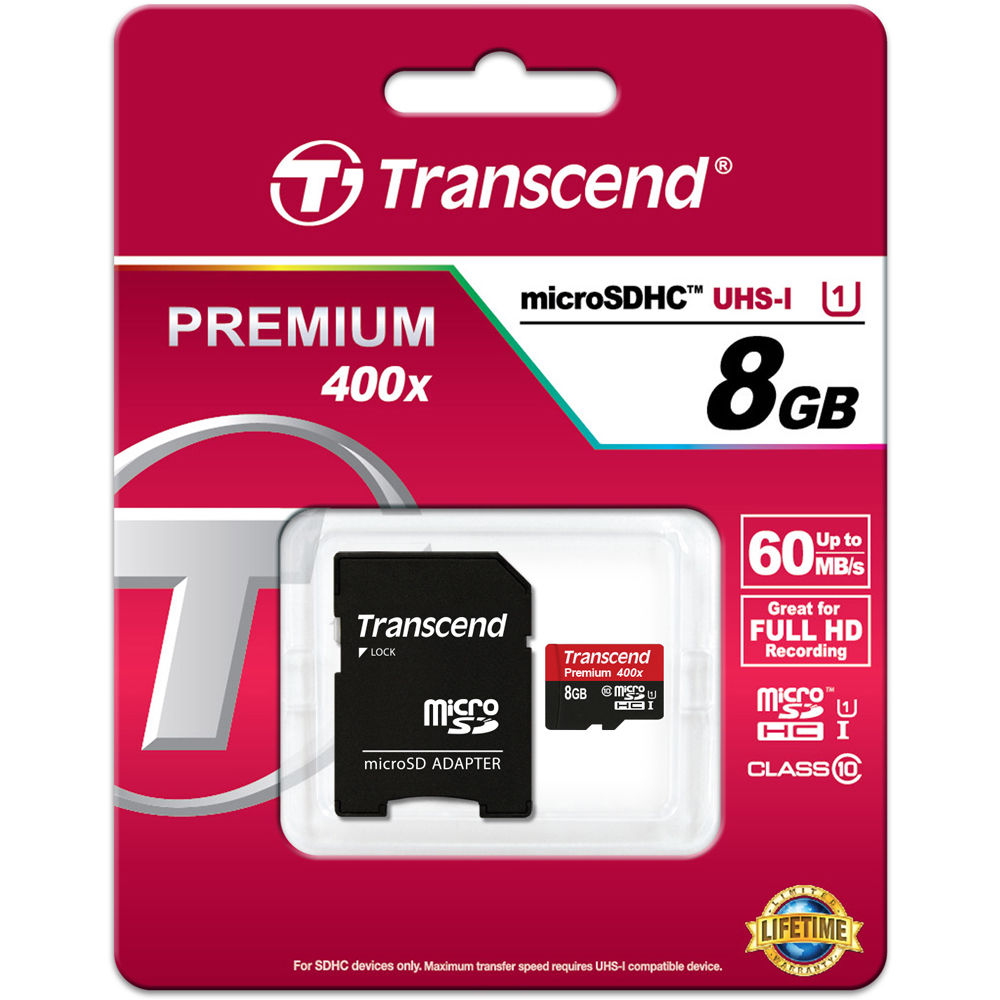 Tarjeta Transcend 8GB Premium microSDHC UHS-I con SD Adapter - vista trasera