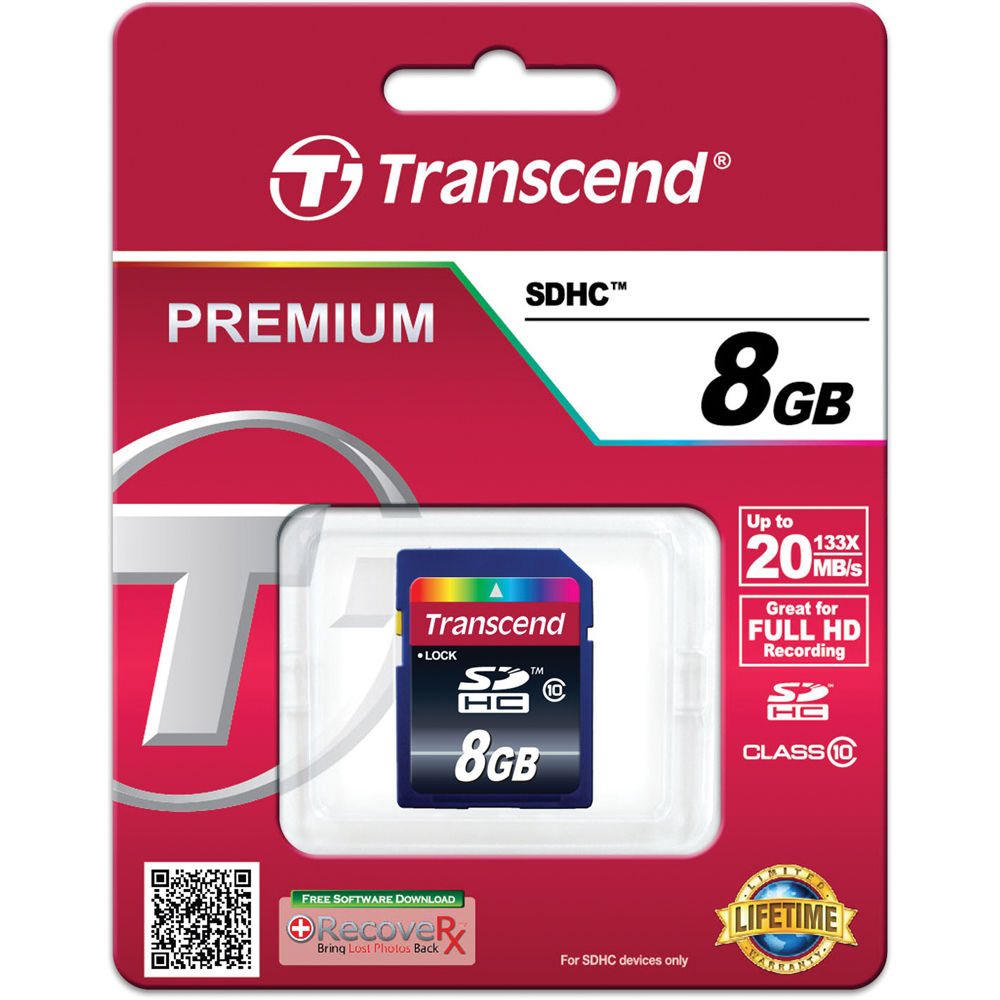 Tarjeta Transcend 8GB SDHC Class 10 - vista frontal