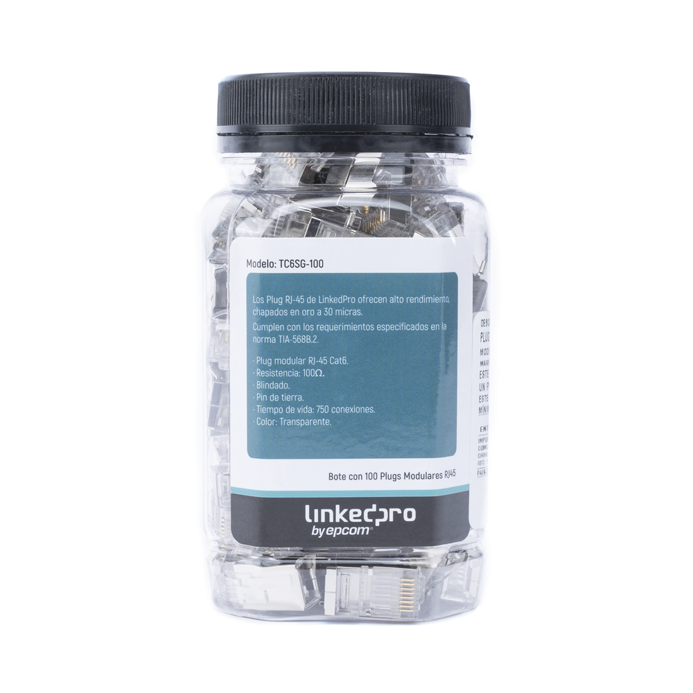 Bote con 100 Piezas de Plug Modular LinkedPro TC6SG-100