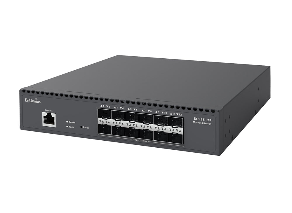 Transceptor de Red EnGenius Cloud Managed 12-Port 10 Gigabit SFP+ Half-Rack Aggregate Fiber Switch - vista 1