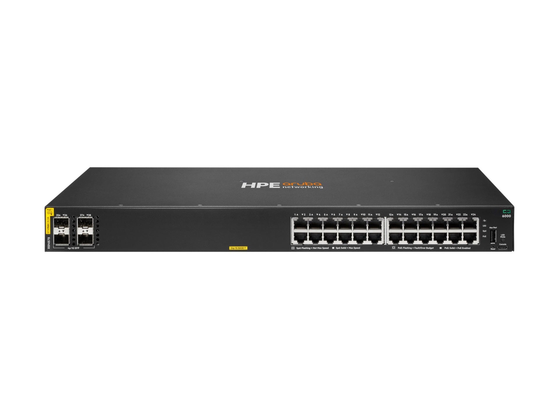 Transceptor de Red HPE Aruba Networking CX 6000 24p 10M/100M/1G Class4 PoE 4p SFP 1G 370W Switch - vista 2