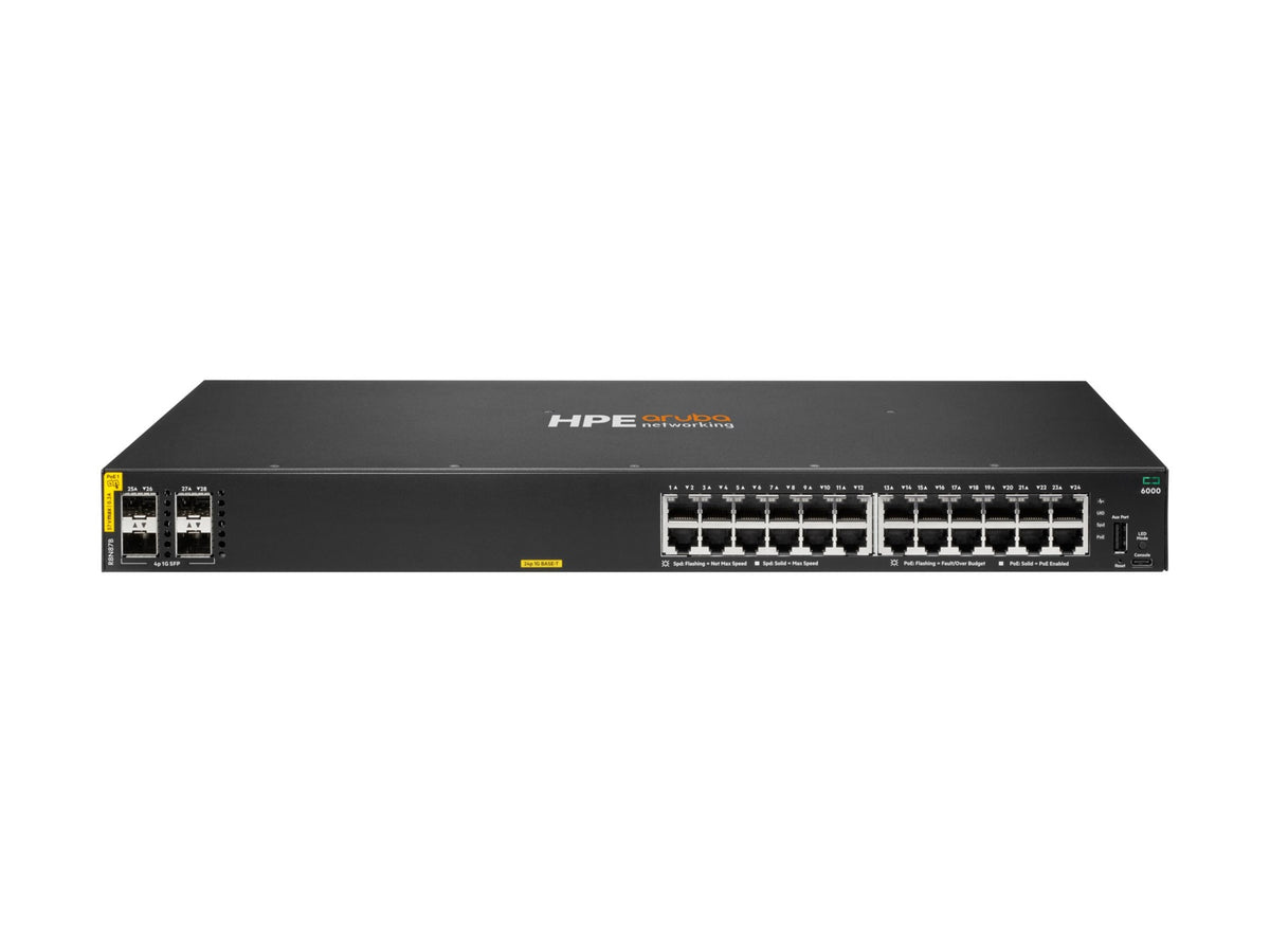Transceptor de Red HPE Aruba Networking CX 6000 24p 10M/100M/1G Class4 PoE 4p SFP 1G 370W Switch - vista 2