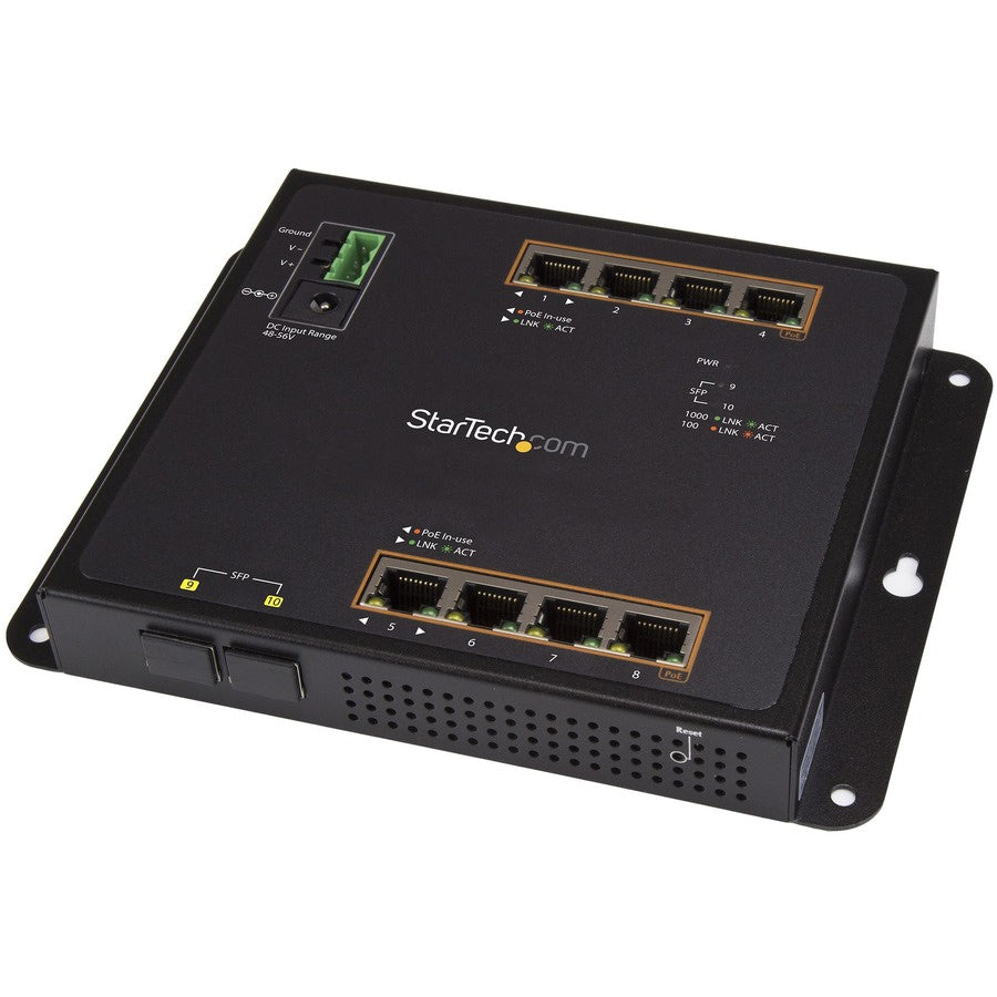 Transceptor de Red StarTech.com StarTech Industrial 8 Port Gigabit PoE+ Switch w/2 SFP MSA Slots 30W Layer/L2  - vista 1