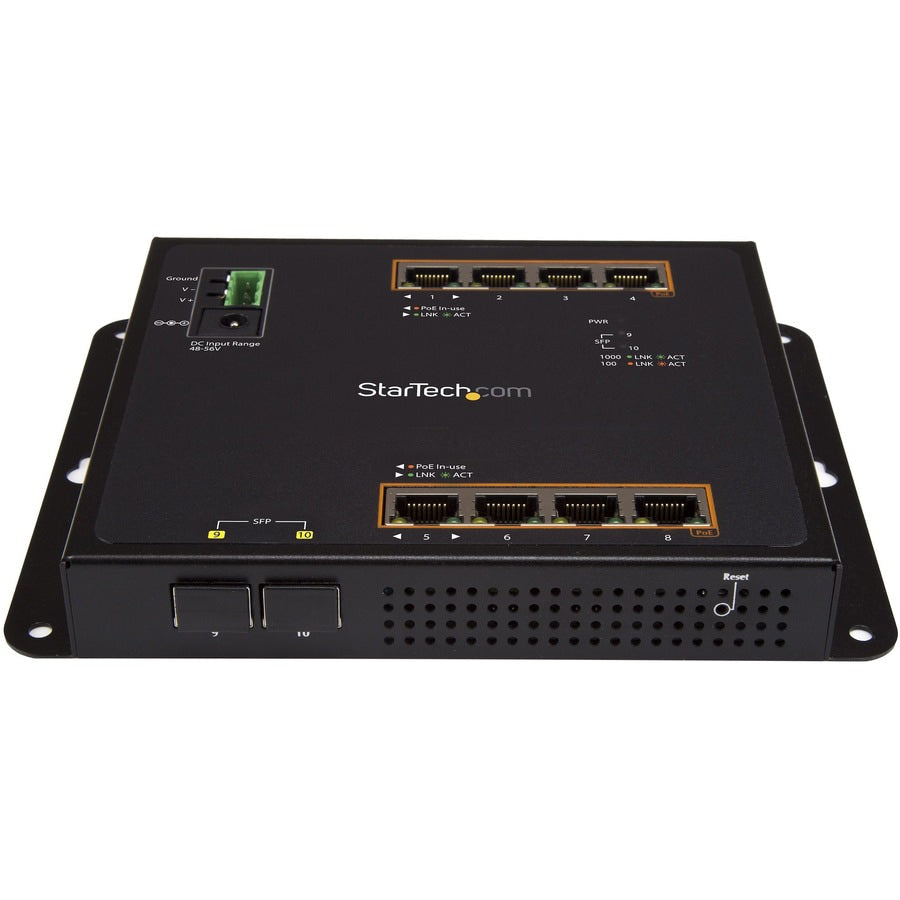 Transceptor de Red StarTech.com StarTech Industrial 8 Port Gigabit PoE+ Switch w/2 SFP MSA Slots 30W Layer/L2  - vista 2