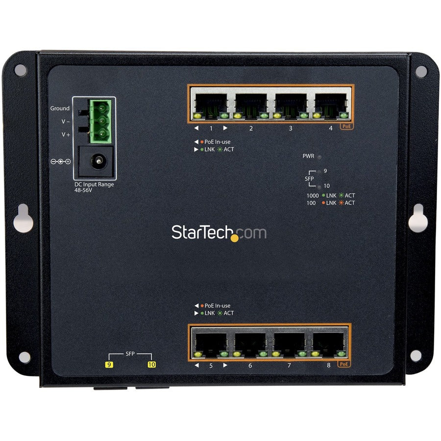 Transceptor de Red StarTech.com StarTech Industrial 8 Port Gigabit PoE+ Switch w/2 SFP MSA Slots 30W Layer/L2  - vista 3