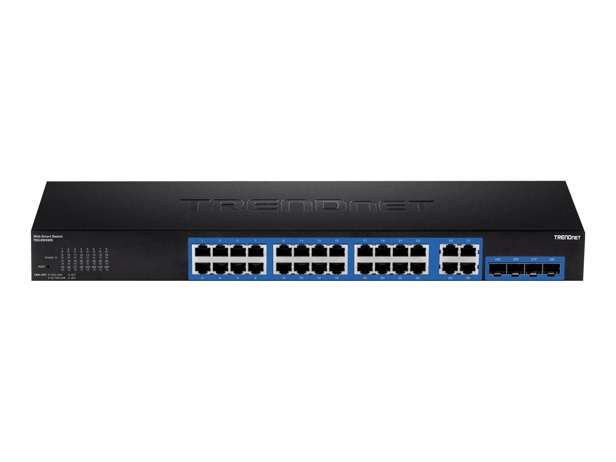 Transceptor de Red TRENDnet 28-Port Gigabit Web Smart Switch; 24 x Gigabit Ports; 4 x Shared Gigabit Ports (RJ - vista 1
