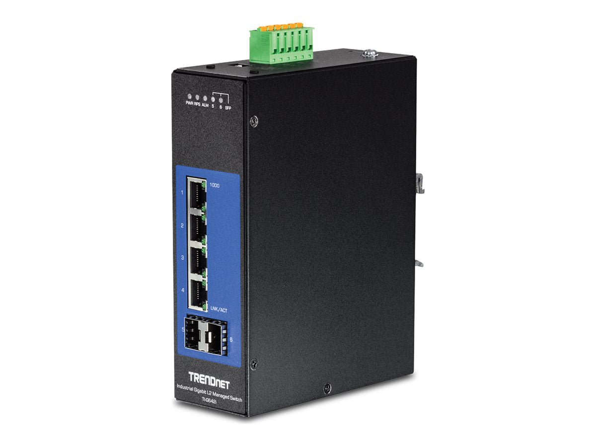 Transceptor de Red TRENDnet 6-Port Industrial Gigabit L2 Managed DIN-Rail Switch; 4 x Gigabit Ports; 2 x SFP S - vista 1