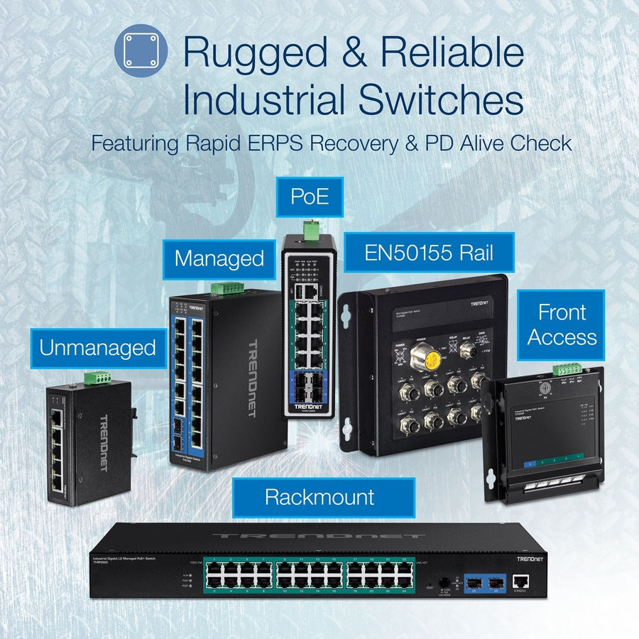 Transceptor de Red TRENDnet 6-Port Industrial Gigabit L2 Managed DIN-Rail Switch; 4 x Gigabit Ports; 2 x SFP S - vista 7