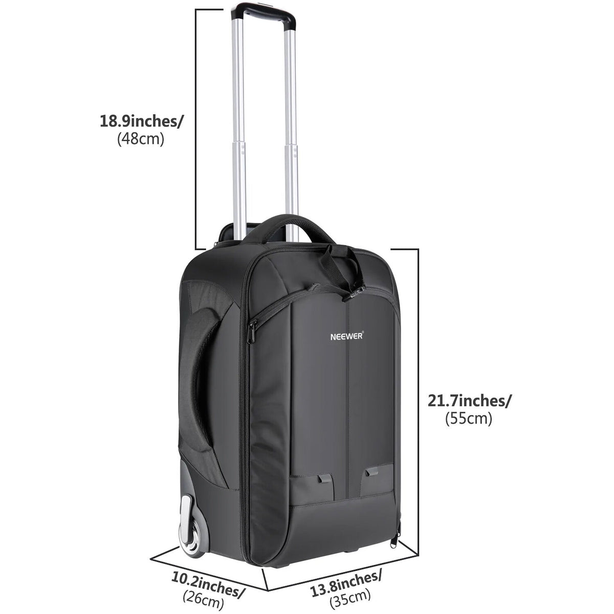 Valija con ruedas Neewer 2-in-1 Convertible con ruedas Backpack/Luggage Trolley (Negro/Rojo) - vista trasera