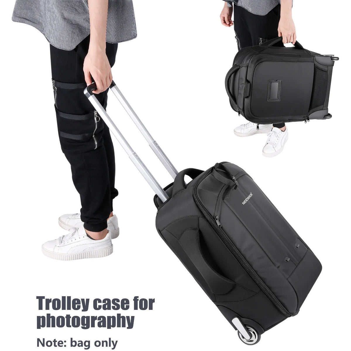 Valija con ruedas Neewer 2-in-1 Convertible con ruedas Backpack/Luggage Trolley (Negro/Rojo) - detalle