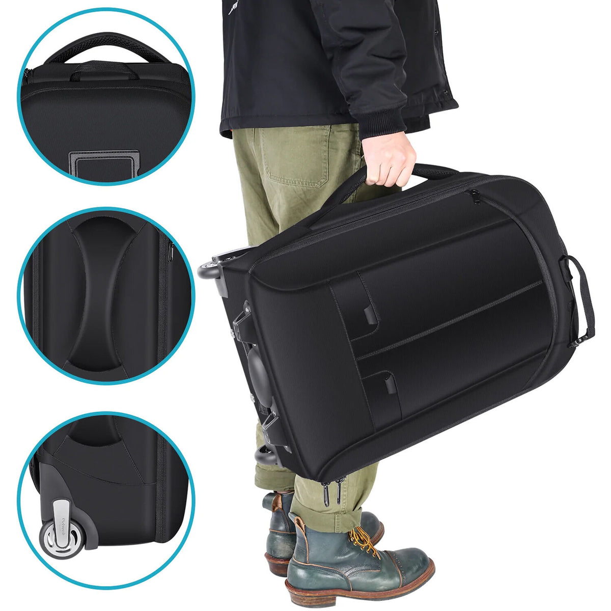 Valija con ruedas Neewer 2-in-1 Convertible con ruedas Backpack/Luggage Trolley (Negro/Rojo) - en uso