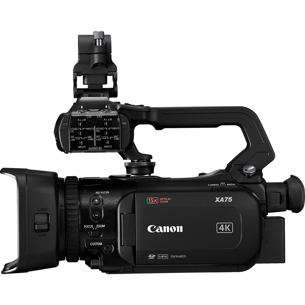 Videocámara Canon XA75 UHD 4K30 con Dual-Pixel Autofocus - vista trasera