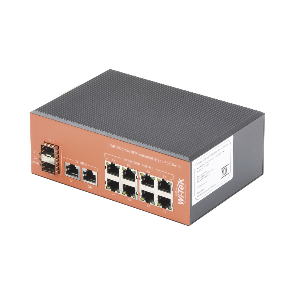 Switch Industrial PoE+ no administrable Wi-Tek WI-PS310GF-I