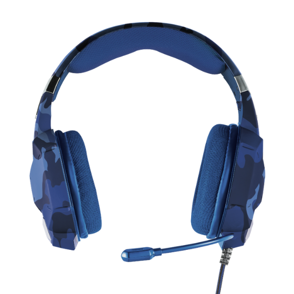 audifonos trust color azul con diseño camo