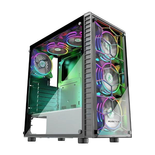 CASE MUSETEX ATX PC 6Pcs 120mm ARGB Fans Tempered Glass Side & Front P