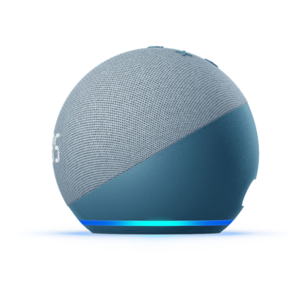 Corneta-Inteligente-Echo-Dot-Azul-celeste-con-reloj-lateral