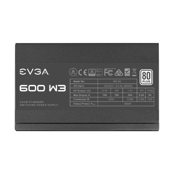 Fuente de poder EVGA 600 W3, 80+ White 600W Power Supply, 100-W3-0600-K1