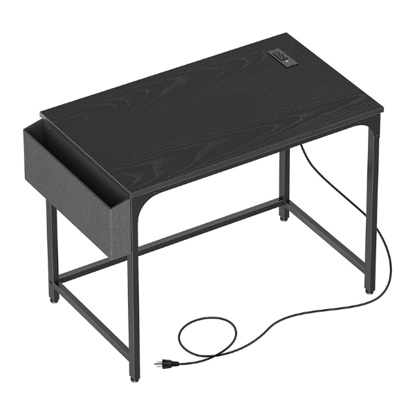 Mesa Rolanstar Power Outlet, USB Ports Charging Station 39" Table with Side Storage Bag and Iron Hooks, Stable Metal Black