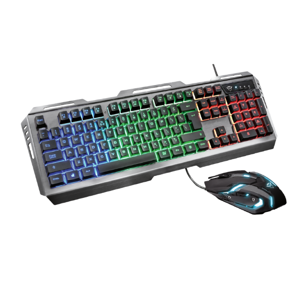 teclado y mouse con luces RGB trust